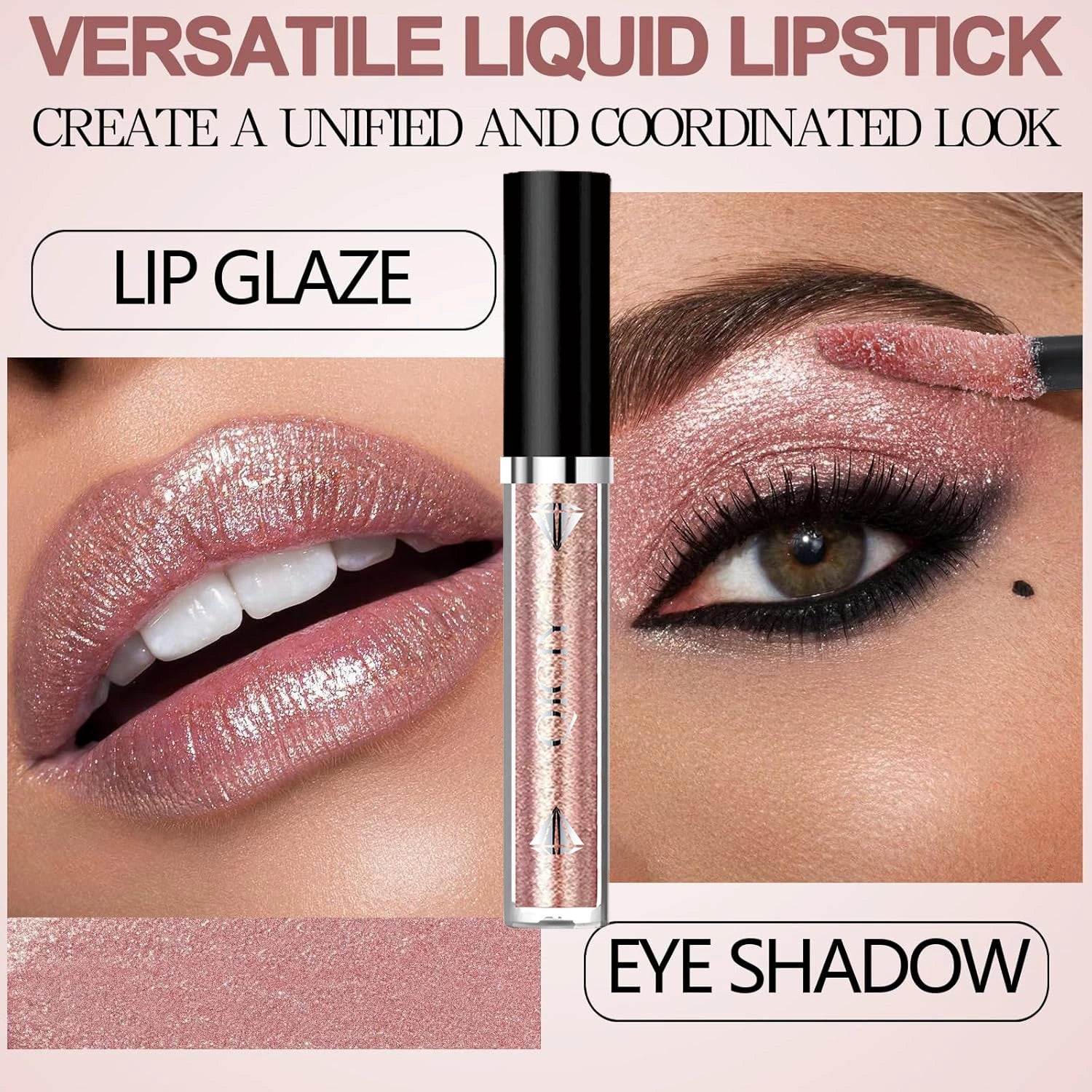 QICIYI Diamond Lip Glaze 6-Piece Set  Metallic Shine for Lips & Eyes