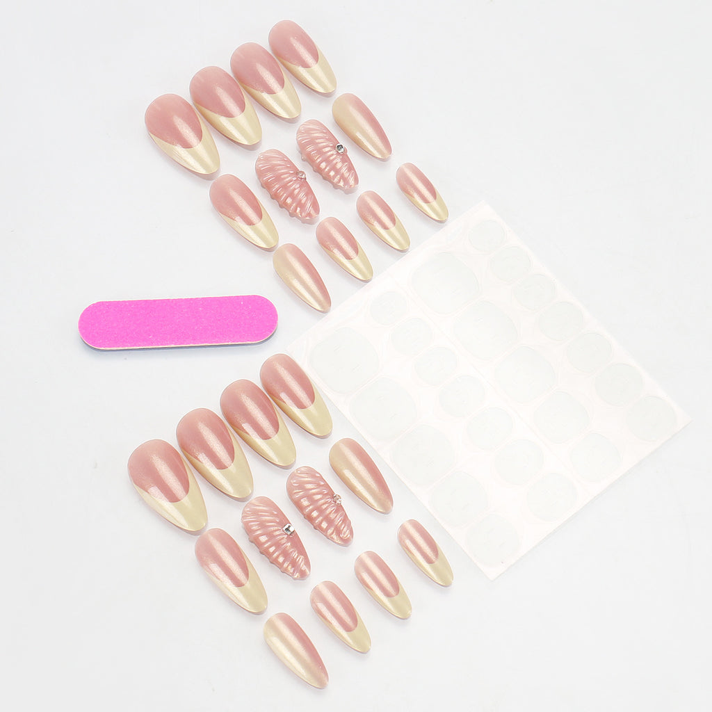 BZ1521 French Shell Press-On Nails  Soft Yellow French Tips with 3D Shell Detail