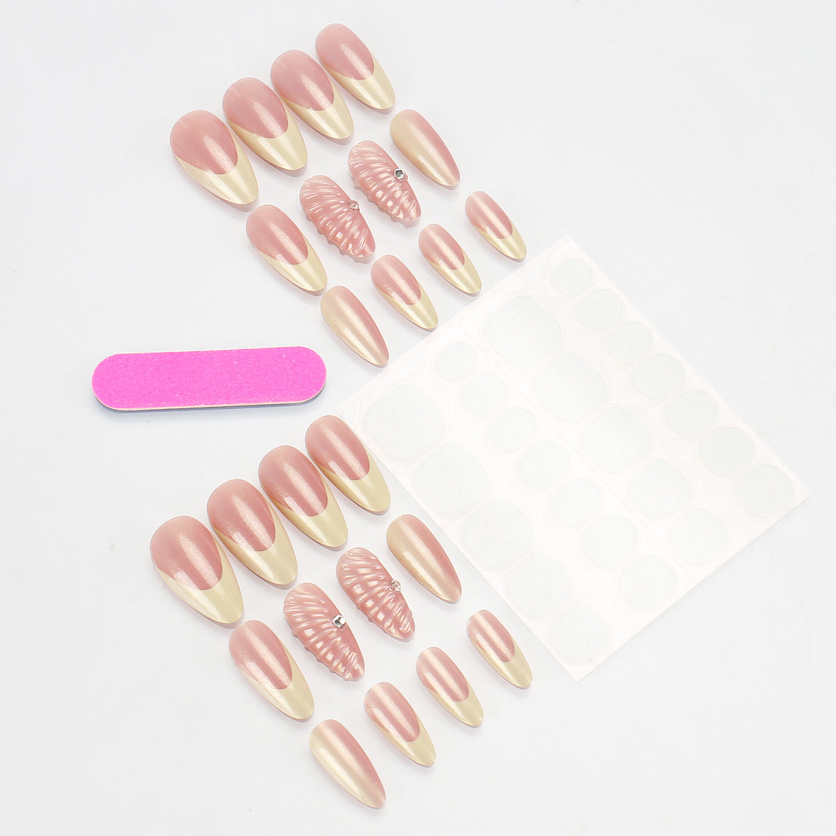 BZ1521 French Shell Press-On Nails  Soft Yellow French Tips with 3D Shell Detail