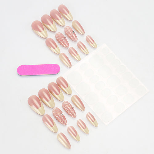 BZ1521 French Shell Press-On Nails  Soft Yellow French Tips with 3D Shell Detail
