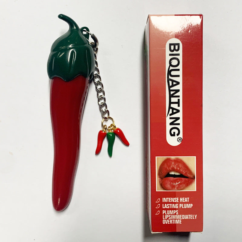 BIQUANTANG Chili Lip Oil  Moisturizing Glossy Lip Oil with a Cute Chili Keychain Design