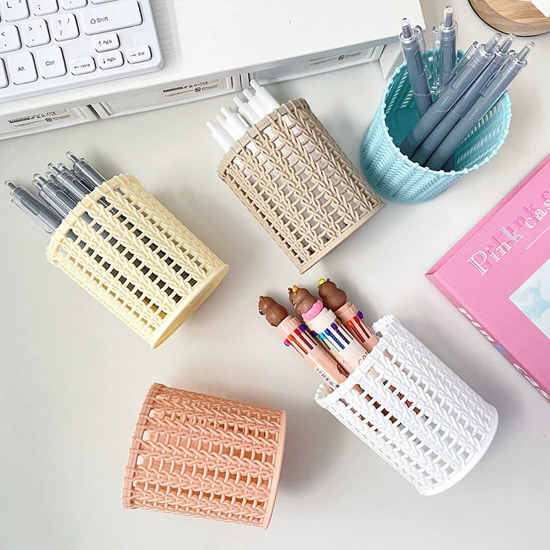 Woven-Style Desktop Pen Holder  Keep your desk clean, organized, and stylish with this lightweight woven-style pen holder.