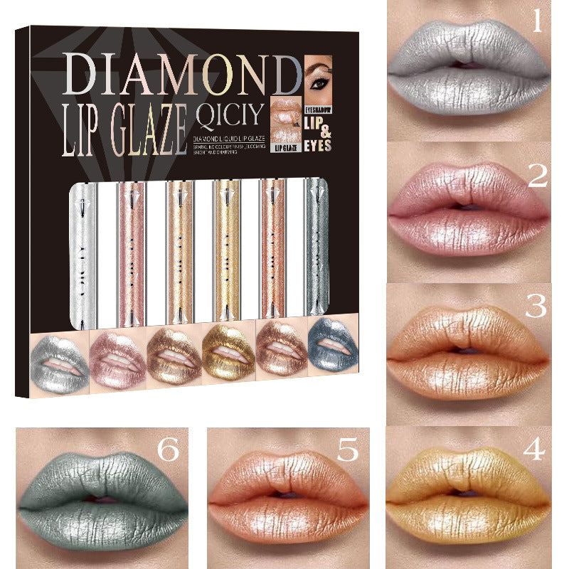 QICIYI Diamond Lip Glaze 6-Piece Set  Metallic Shine for Lips & Eyes