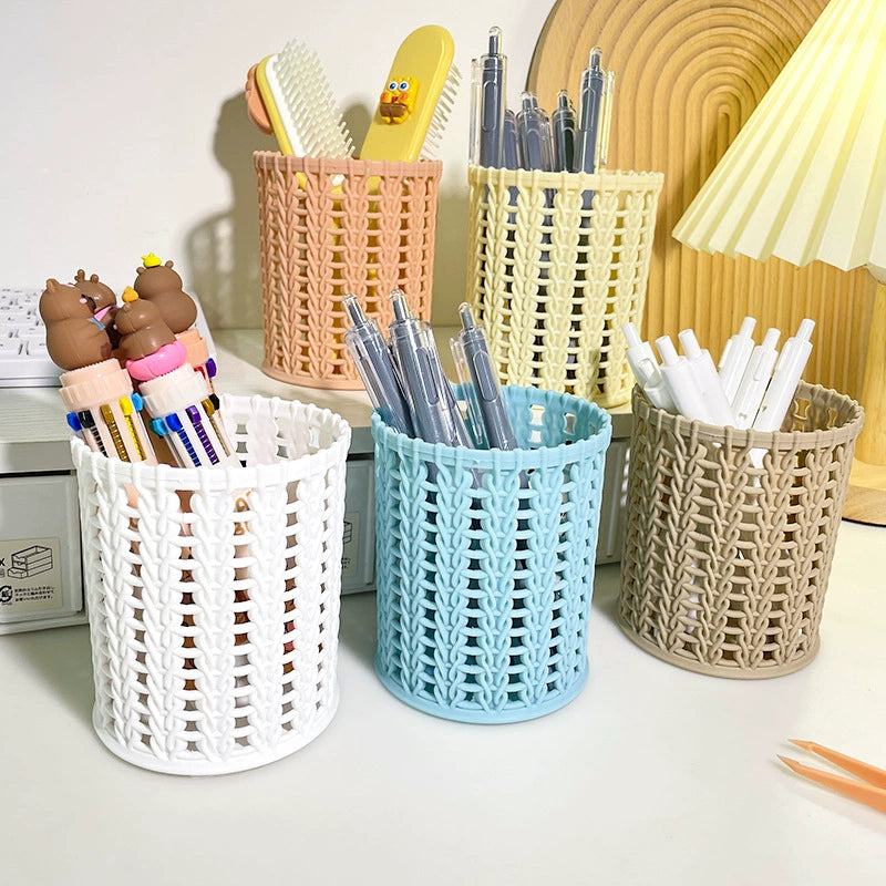Woven-Style Desktop Pen Holder  Keep your desk clean, organized, and stylish with this lightweight woven-style pen holder.