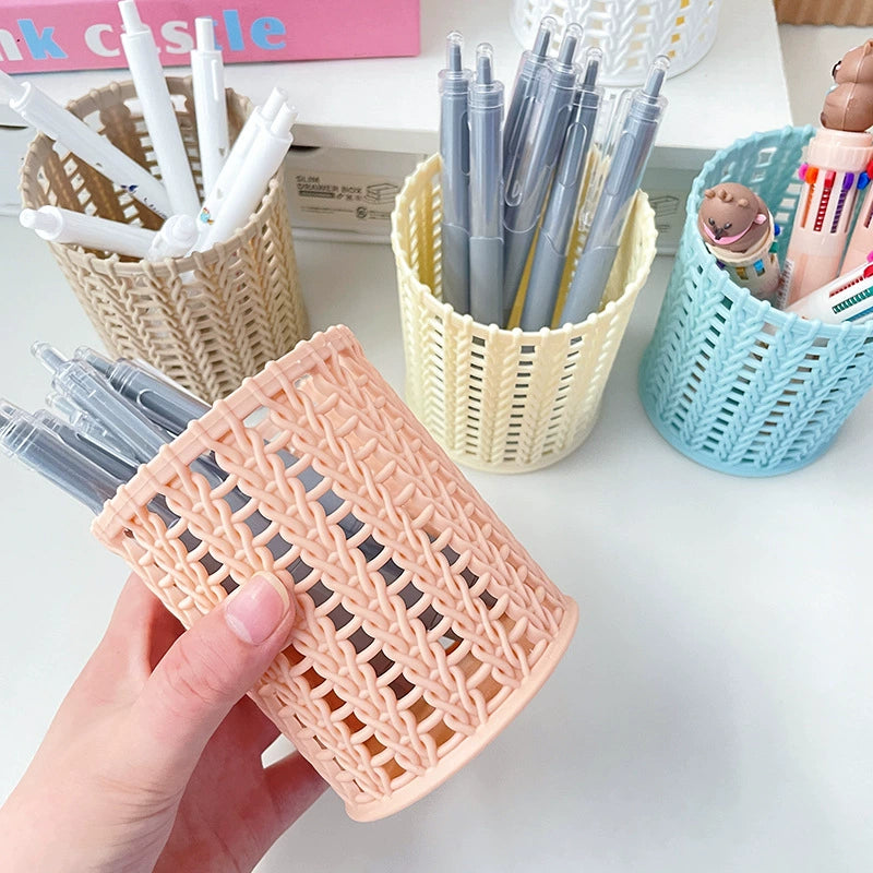 Woven-Style Desktop Pen Holder  Keep your desk clean, organized, and stylish with this lightweight woven-style pen holder.