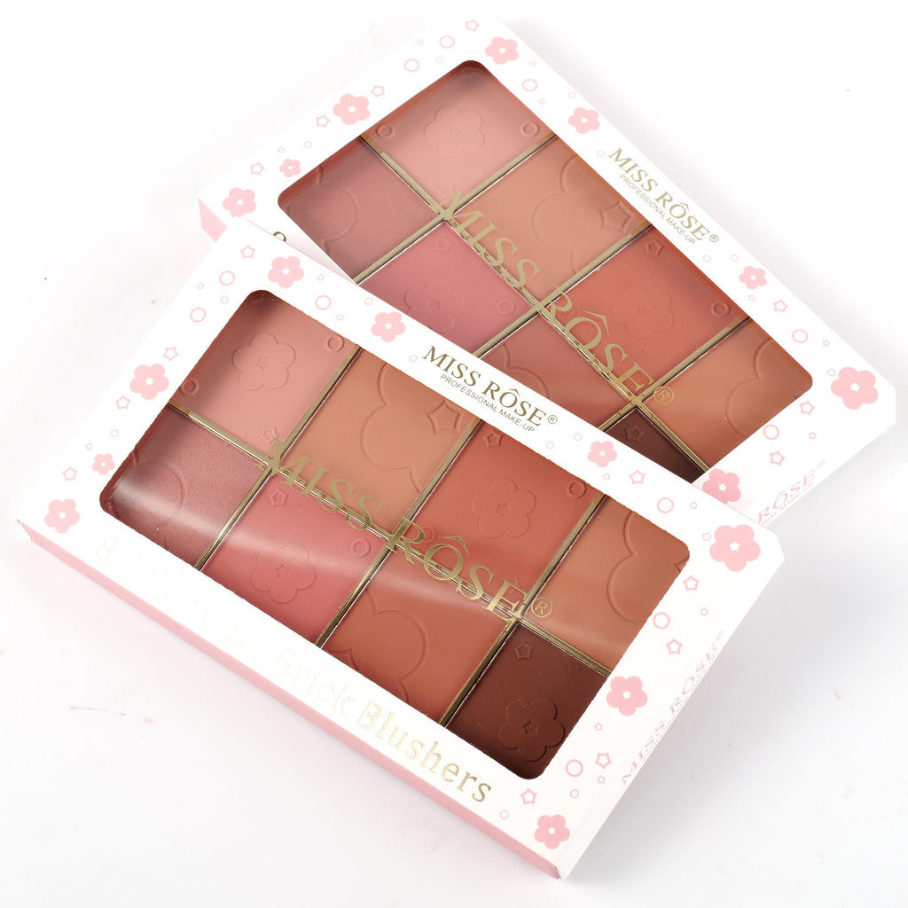 MISS ROSE 8 Color Gold Brick Blush Palette  Natural Flush. Soft Glow. One Palette for Cheeks, Eyes & Contour.