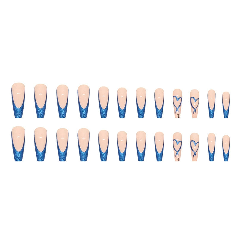 Blue Heart French Ballerina Press-On Nails  Bold Blue Tips. Glossy Nude Base. Salon-Style Nails in Minutes.